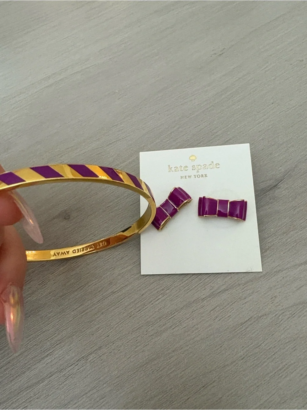 kate spade purple enamel bow bracelet and stud earring set